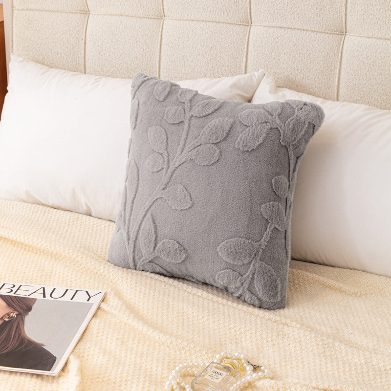 Plush Leaf and Diamond Pillow Cover, 45 x 45 cm Textured Cushion Case in Warm Colors for Cozy Sofas and Bedrooms