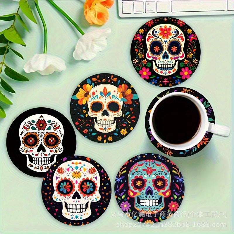 跨境木质餐垫图案圆形木质杯垫家庭派对餐桌餐垫用品装扮木质杯垫