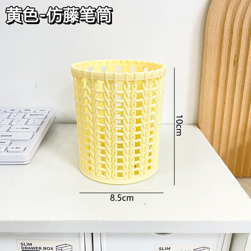 Woven-Look Openwork Pencil Holder, Lightweight Desk Cup in Five Colors for Pens, Markers and Cozy Workspace Decor