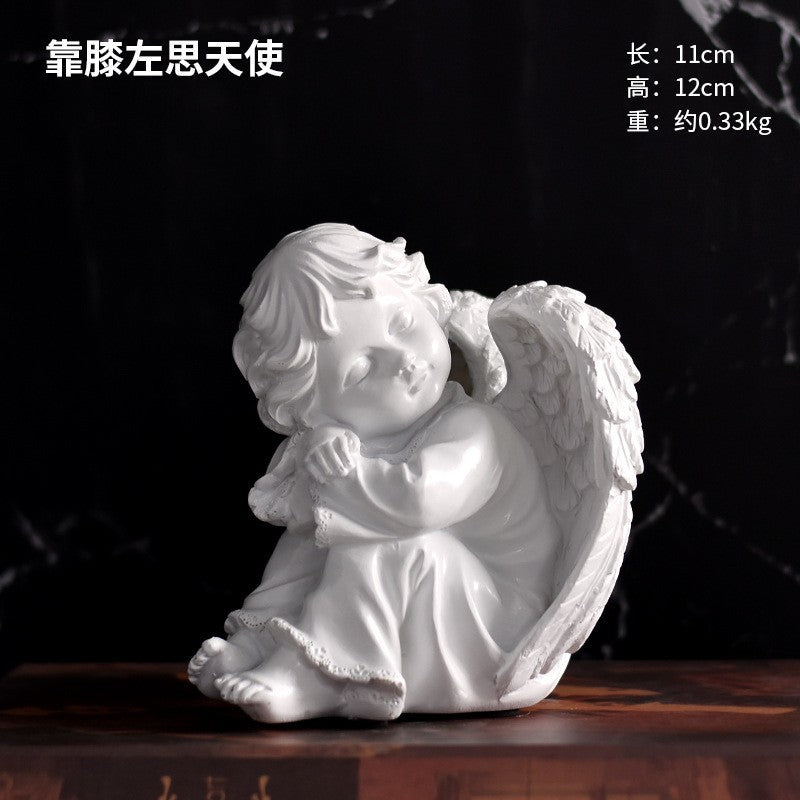 Praying Cherub Angel Figurine, White Vintage-Inspired Desk Sculpture in 16 Poses for Shelves and Thoughtful Gifts