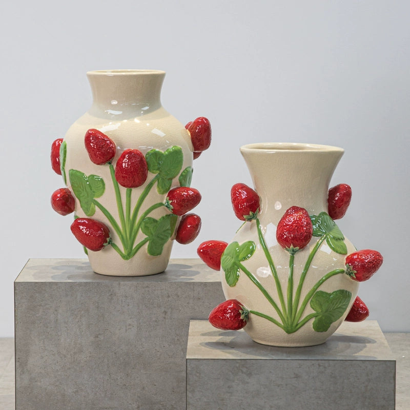 Relief strawberry ceramic vase