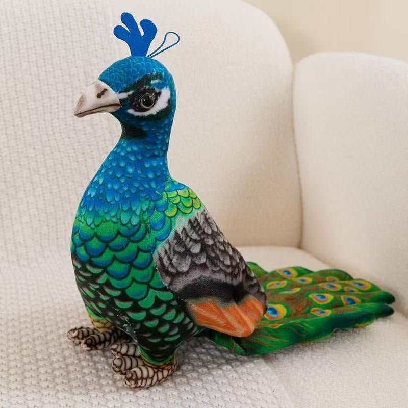 Vibrant Peacock Plush Toy, Blue and Green Bird with Patterned Tail for Nature Inspired Shelves and Thoughtful Gifts