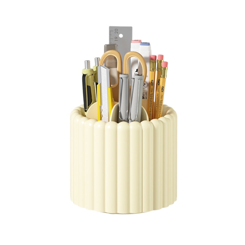 Ribbed Rotating Pencil Holder, Pastel Desk Organizer Cup for Pens, Pencils and Makeup Brushes in White, Cream or Pink