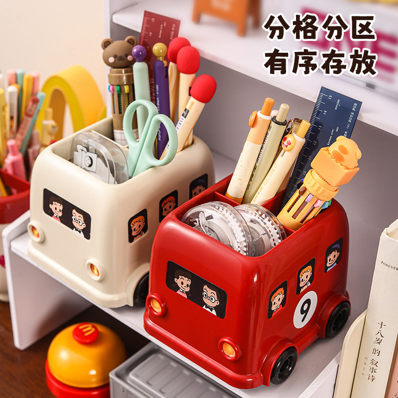 Mini Bus Pencil Holder, Playful Vehicle-Shaped Desk Organizer in Red, White or Green for Pens, Brushes and Creative Spaces