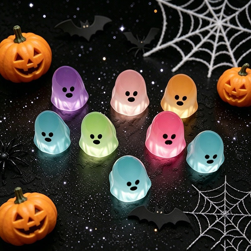 Colorful Mini Ghost Figurine Set of 6, Cute Pastel Halloween Characters for Desk Displays and Miniature Scenes