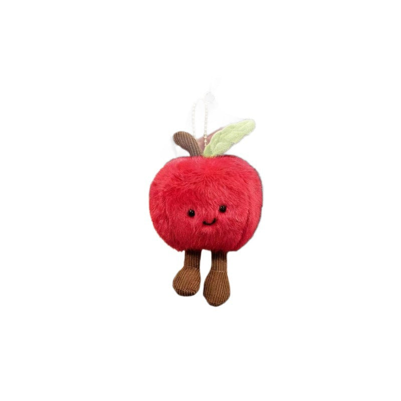 Smiling Red Apple Plush Bag Charm, Fluffy Fruit Keychain with Bead Chain, Gold Clip or Cord for Bags and Cheerful Gifts
