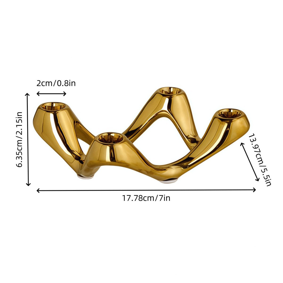 Wave Design 4-Hole Ceramic Candelabra – Gold/Silver Taper Candle Holder for Home & Event Decor
