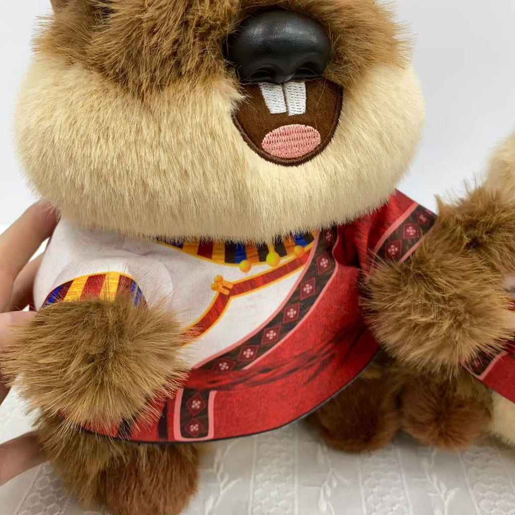 Cowboy Marmot Plush Toy, 25 cm Fluffy Animal Friend in Folk Inspired Outfit for Cozy Decor and Gifts