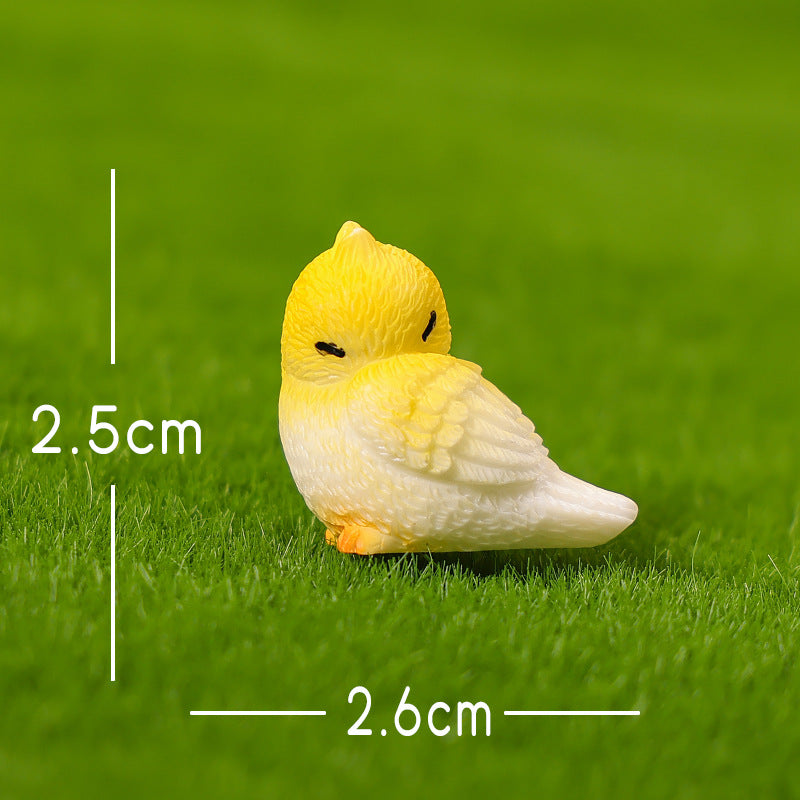 Mini Yellow Parrot Figurine in Eight Playful Poses, Tiny Bird Accent for Fairy Gardens, Desks, Bookshelves and Cheerful Gifts