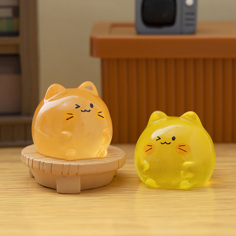 Pastel Mini Cat Figurine Set of 7, Colorful Rounded Kitty Ornaments for Desk Displays and Miniature Scenes