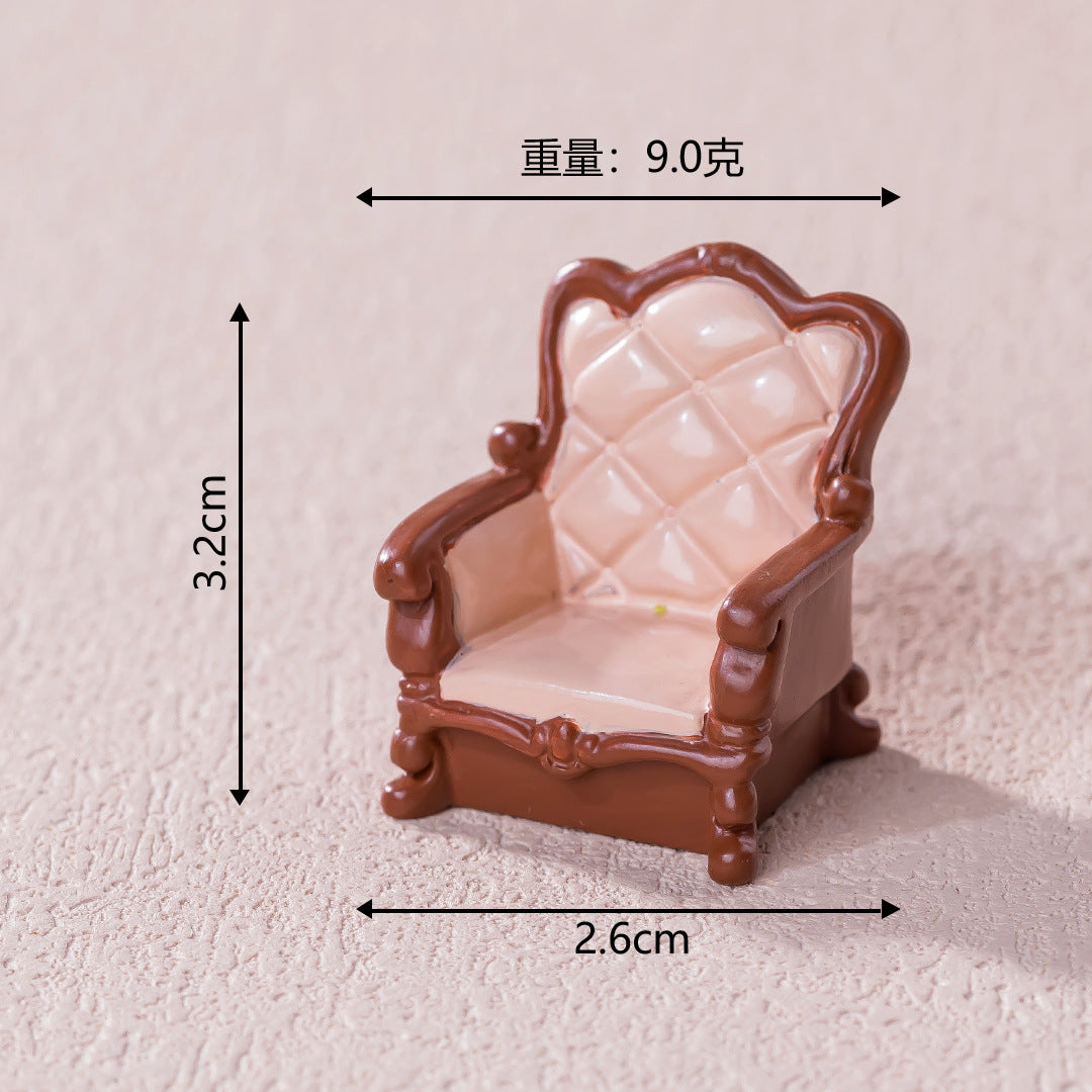 Miniature Library Furniture Set of 7, Tiny Bookshelf Sofa Chair and Reading Room Accents for Desk Displays
