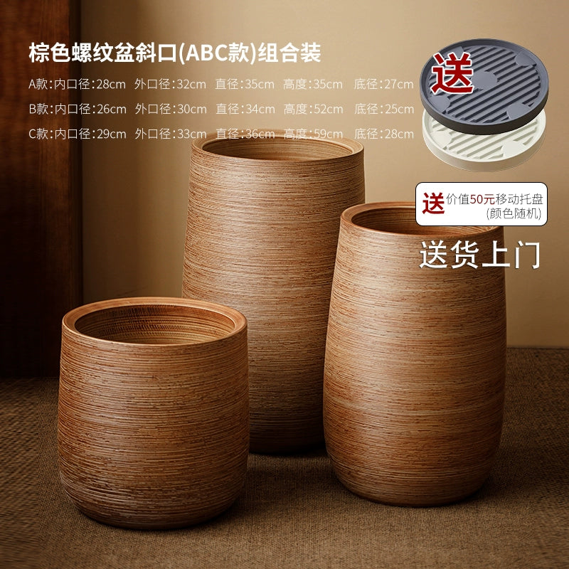 Large caliber ceramic flower pot villa courtyard turtle backed bamboo tree planting green plant vat decoration floor to ceiling large vase
