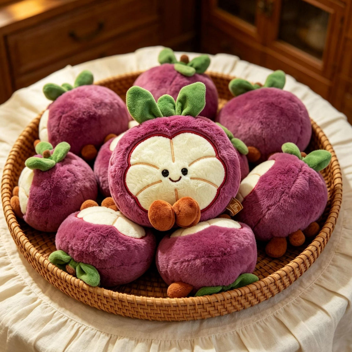Smiling Fruit Plush Toy, 15 cm Mini Mangosteen Avocado Orange Mango Kiwi or Fig for Cozy Desks and Gifts