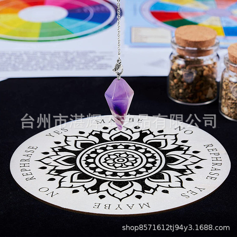 黑白七星阵摆盘松木能量板木质雕刻图案工艺品家居冥想摆件挂饰