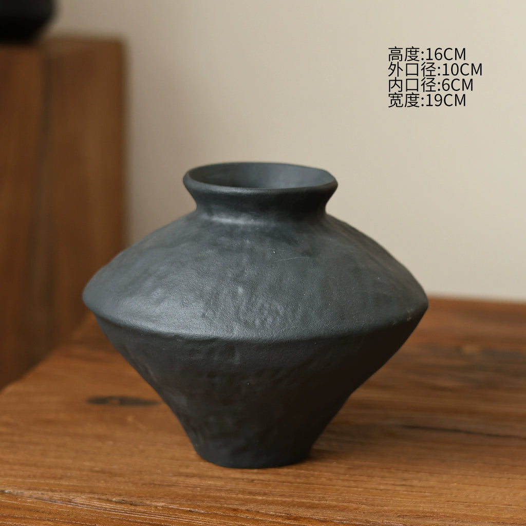 Snowfall Wabi Sabi style ceramic vase Zen retro rough pottery jar