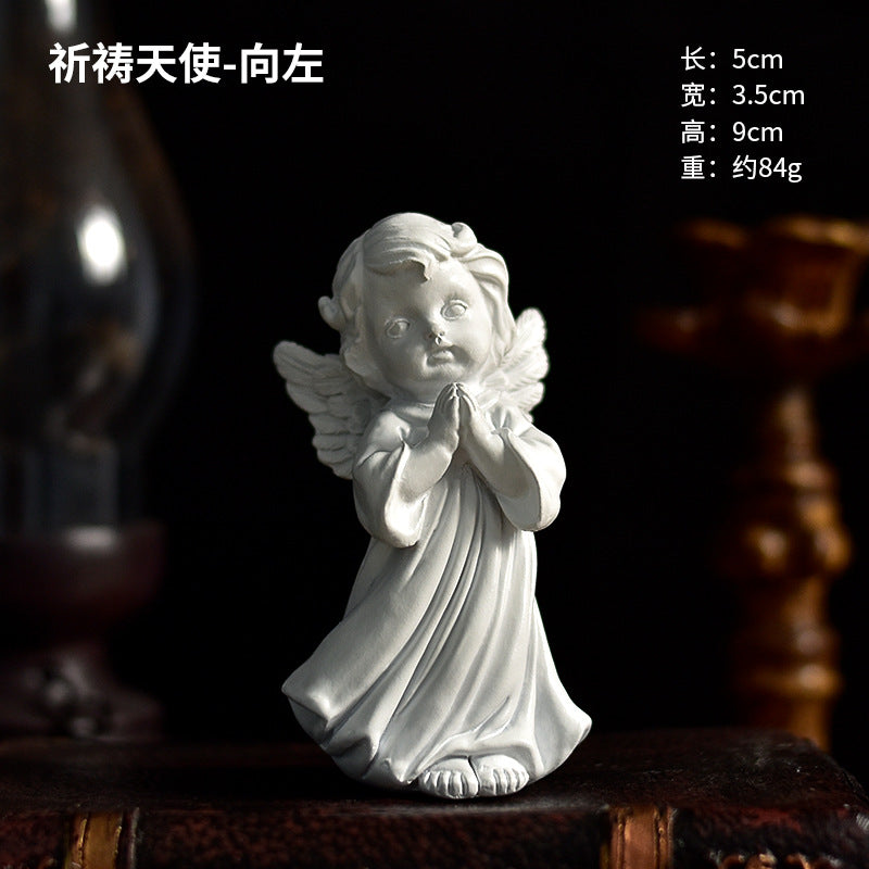 Praying Cherub Angel Figurine, White Vintage-Inspired Desk Sculpture in 16 Poses for Shelves and Thoughtful Gifts