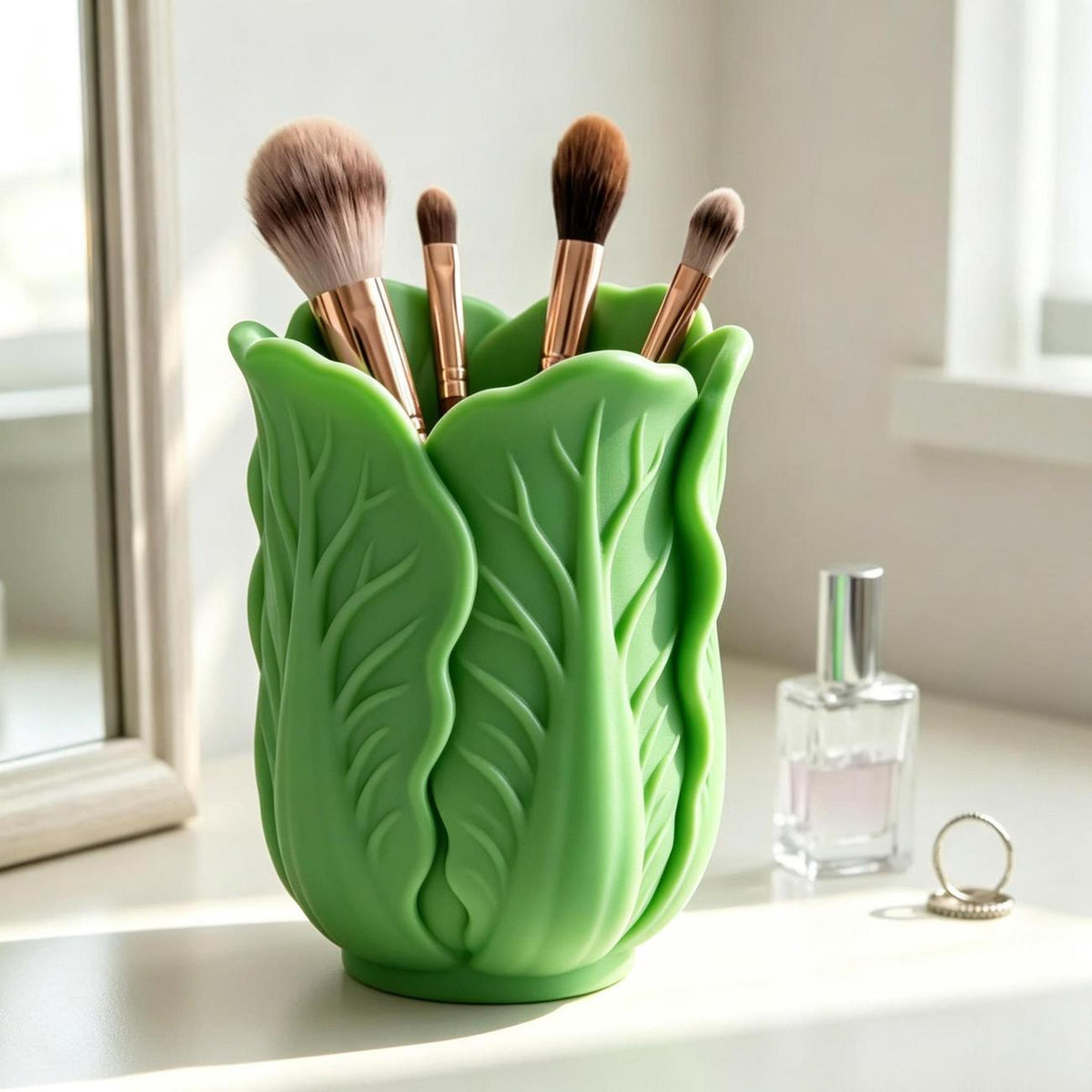 Whimsical Cabbage Leaf Pen Holder, Colorful Desktop Pencil Cup and Makeup Brush Organizer for Cozy Workspaces