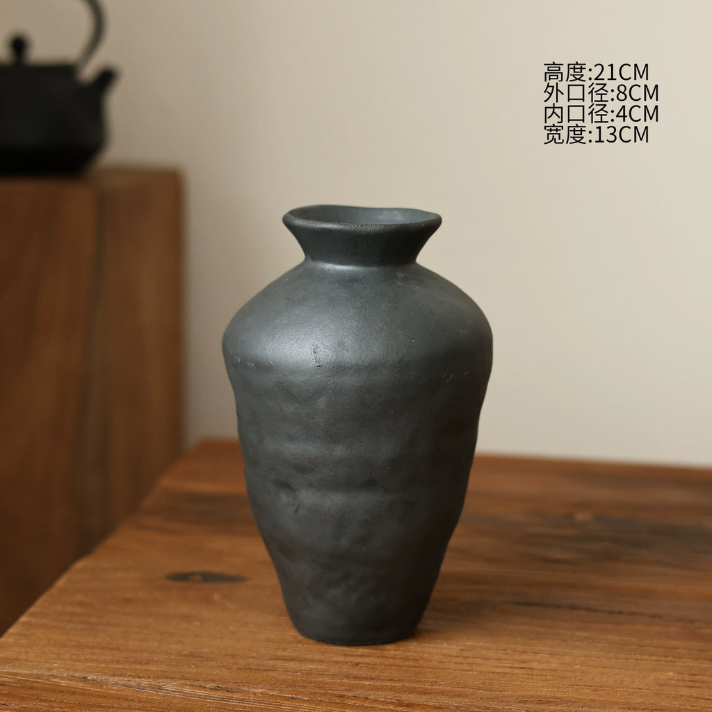 Snowfall Wabi Sabi style ceramic vase Zen retro rough pottery jar
