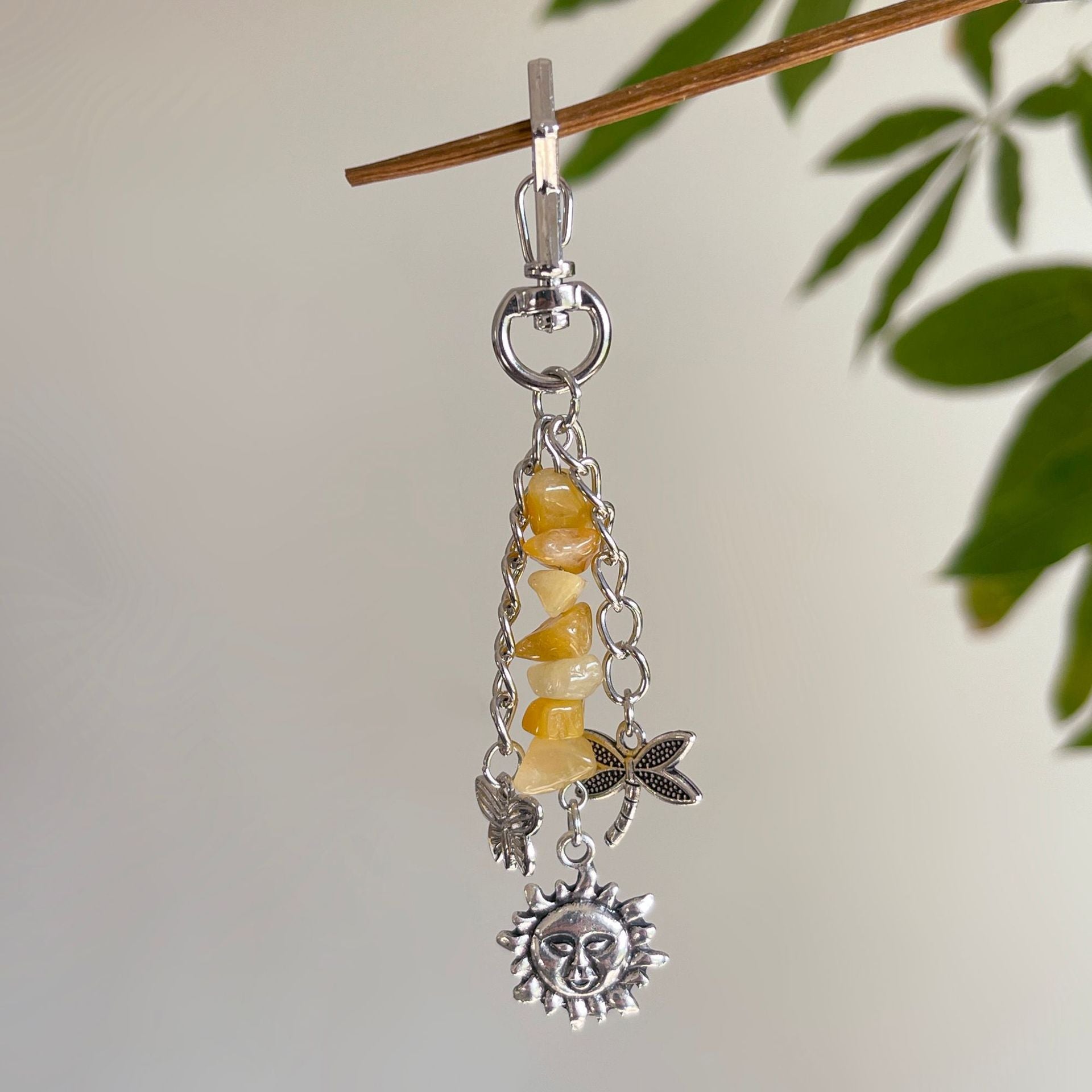 Natural Citrine & Aventurine Energy Charm | Handmade Gemstone Bag Keychain Pendant for Luck & Daily Calm