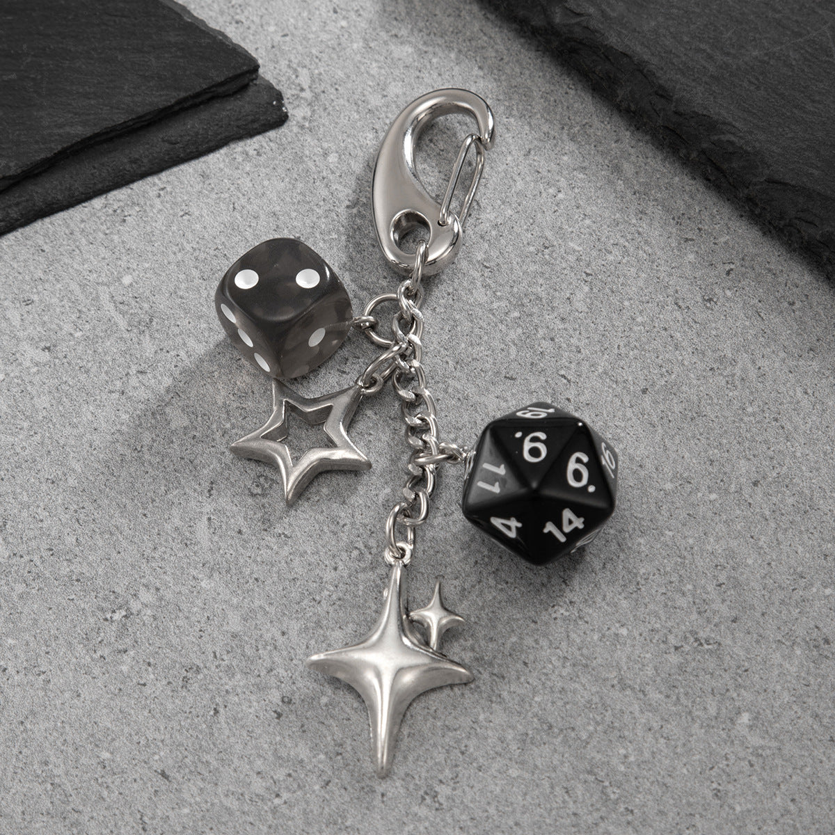 D20 Dice Star Keychain | RPG Gaming Dice Memorial Keepsake Alloy Acrylic Charm