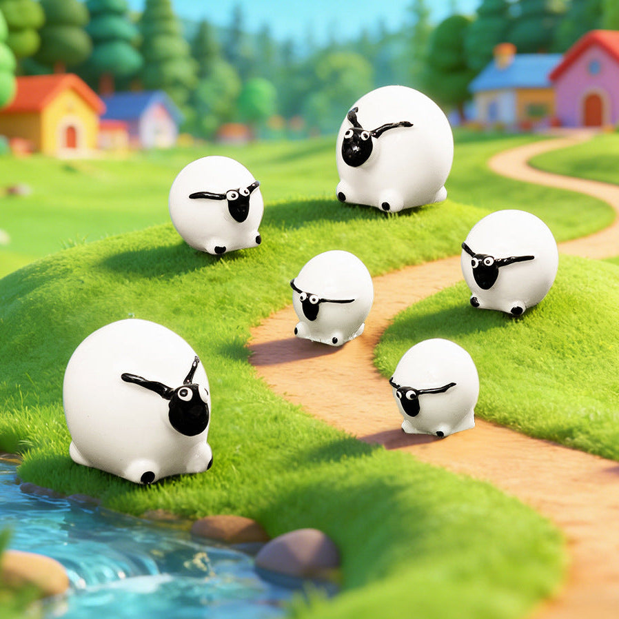 Mini Sheep Figurines Set of 3 Sizes, Charming Animal Desk Ornaments for Shelves and Miniature Scenes