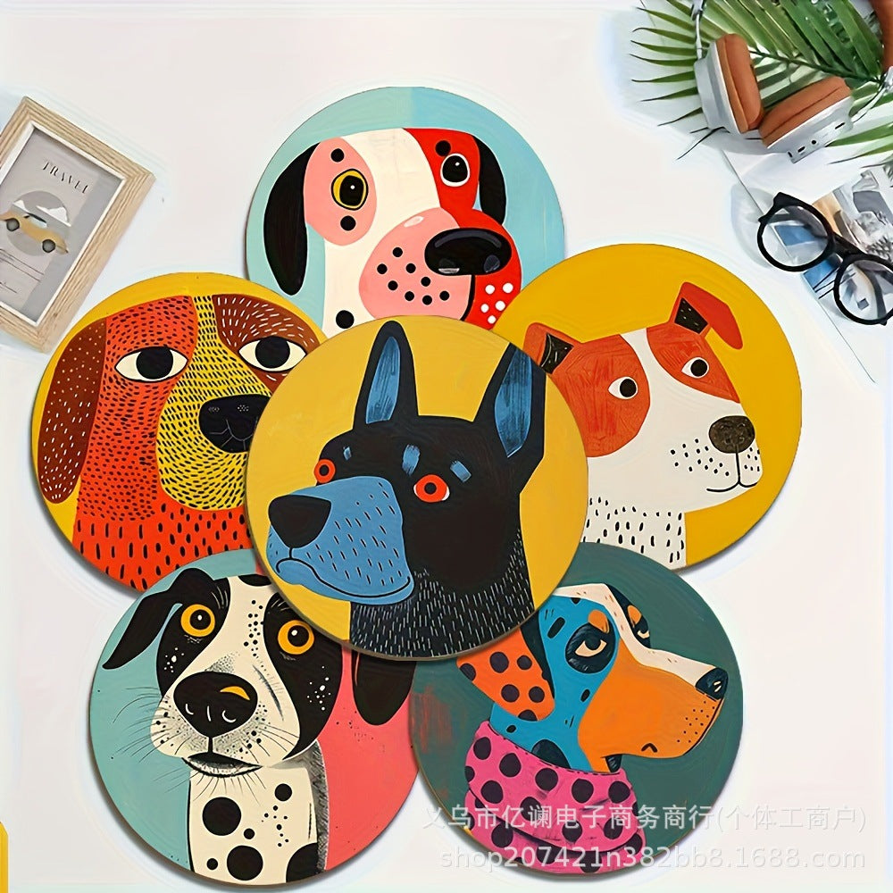 跨境木质餐垫图案圆形木质杯垫家庭派对餐桌餐垫用品装扮木质杯垫