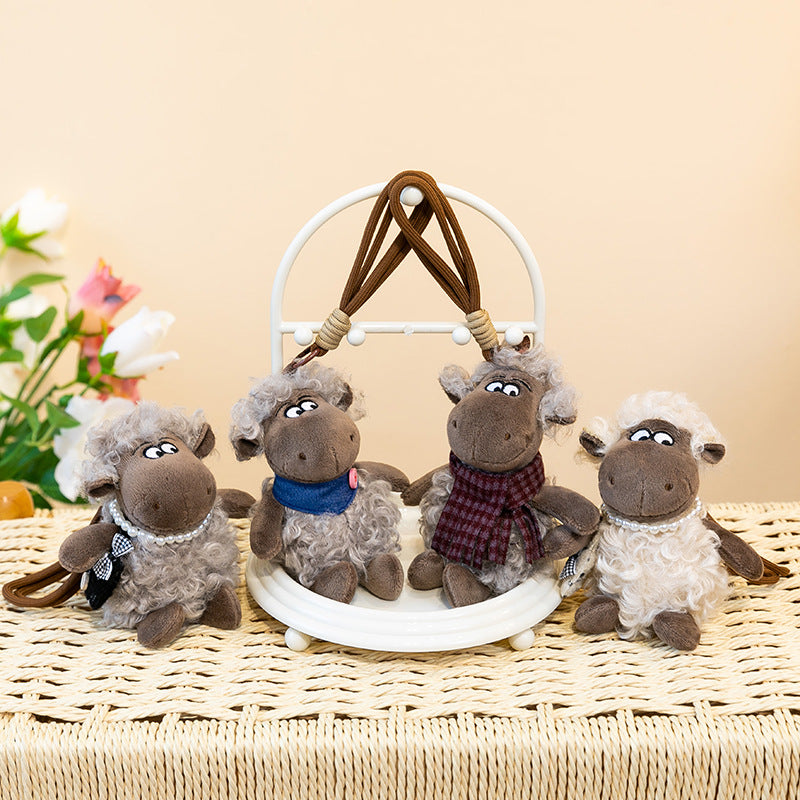 Fluffy Lamb Plush Bag Charm, 13 cm Mini Sheep Keychain with Scarf or Backpack for Handbags, Backpacks and Thoughtful Gifts