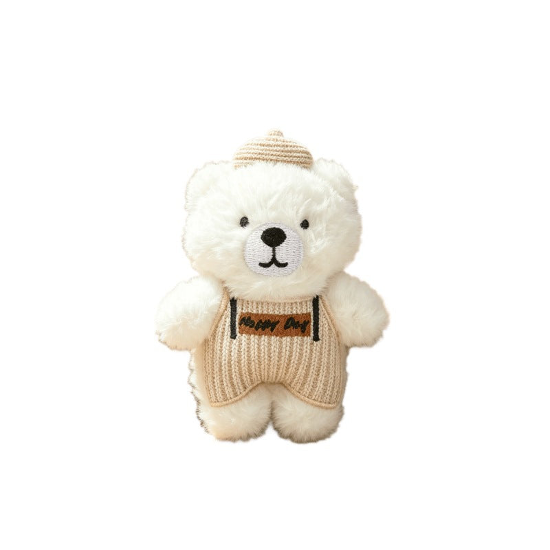 Mini Overall Bear Plush Charm, Brown Yellow or White Teddy with Cap and Optional Bag Attachment for Cozy Gifts