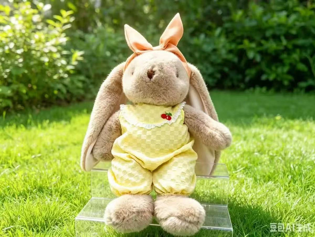 Dress-Up Bunny Plush Toy, 25 or 30 cm Soft Rabbit in Pink Dress, Blue Checks or Playful Overalls for Cozy Gifts