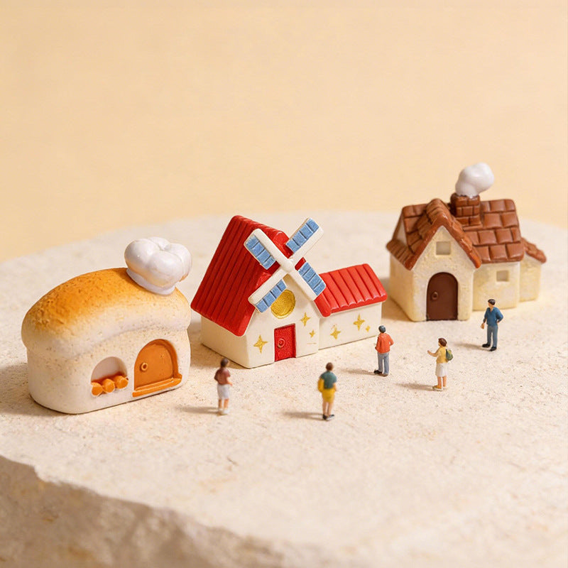 Whimsical Miniature Cottages, Complete 9 Piece Village House Set for Fairy Gardens, Dollhouse Landscapes and Desk Displays