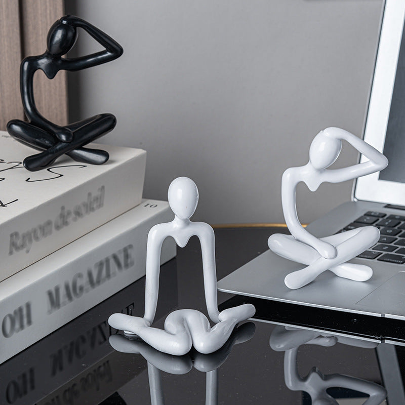 Abstract Thinker Figurine in Four Seated Poses and Four Colors, Modern Mini Sculpture for Desks, Shelves and Creative Gifts