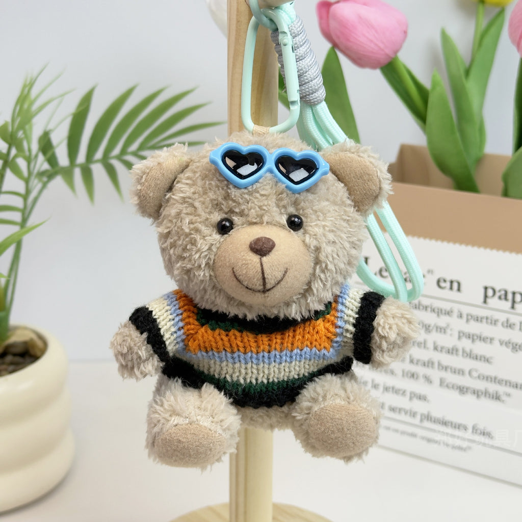 Outfit Teddy Bear Plush Bag Charm, 11 cm Mini Stuffed Bear Keychain in Colorful Sweaters and Shirts