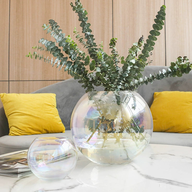 Handcrafted Iridescent Glass Vase for Flowers & Candles