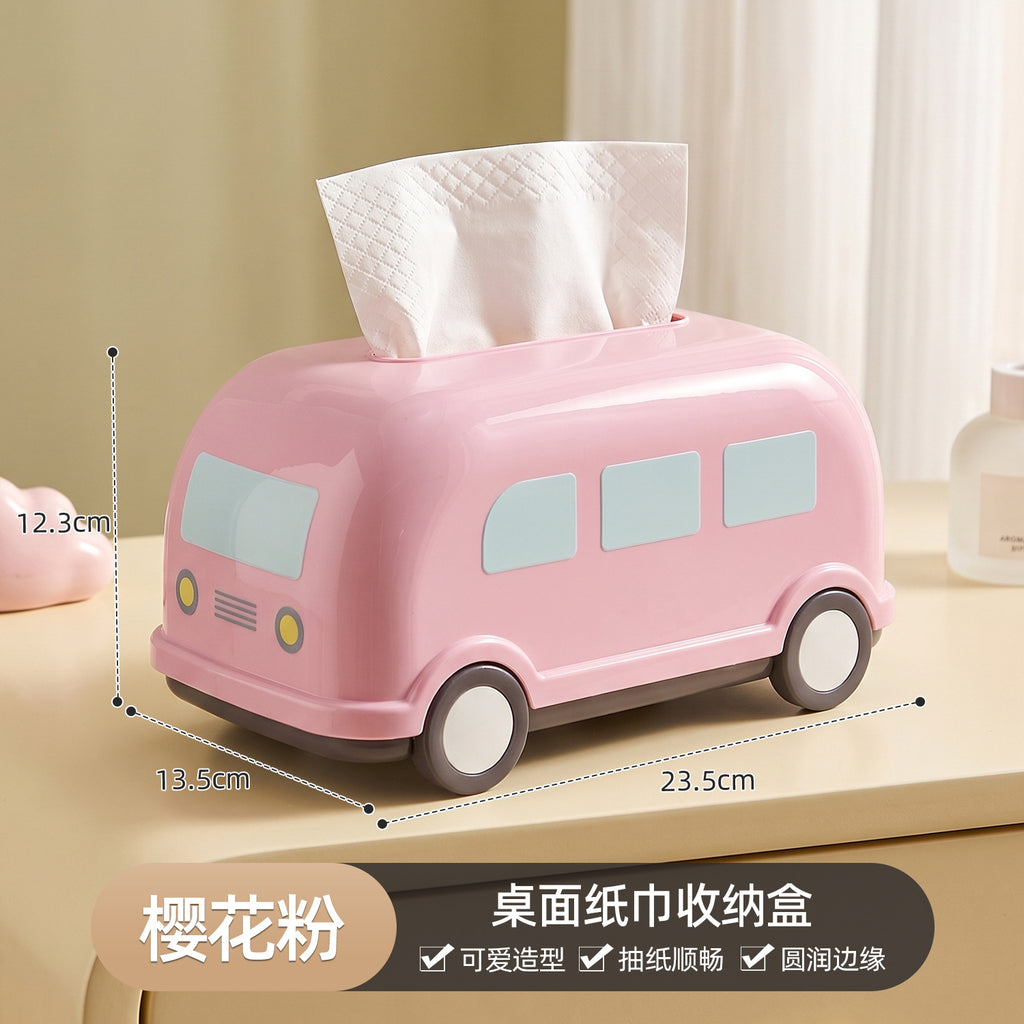 Mini Bus Tissue Box Cover, Playful Pastel Vehicle-Shaped Tabletop Holder for Living Rooms, Bedrooms and Creative Gifts
