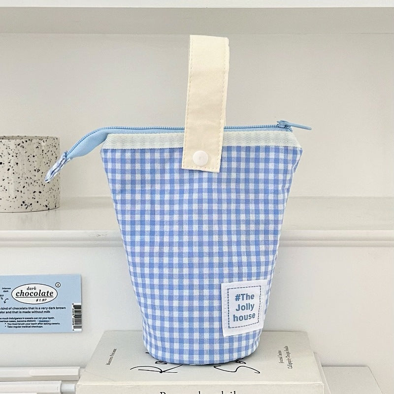 Pastel Stand-Up Canvas Pencil Case and Desk Pen Holder, Zippered Stationery Pouch for Students and Creative Workspaces