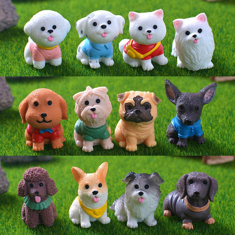 Mini Dog Figurine Set of 12, Colorful Puppy Breed Ornaments for Desk Displays and Miniature Scenes