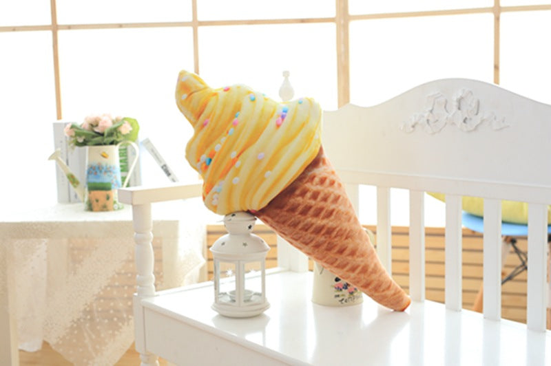Whimsical Ice Cream Cone Plush Toy, 22 or 30 cm Soft Dessert Cushion in Colorful Swirl, Cherry, Matcha and Chocolate Styles