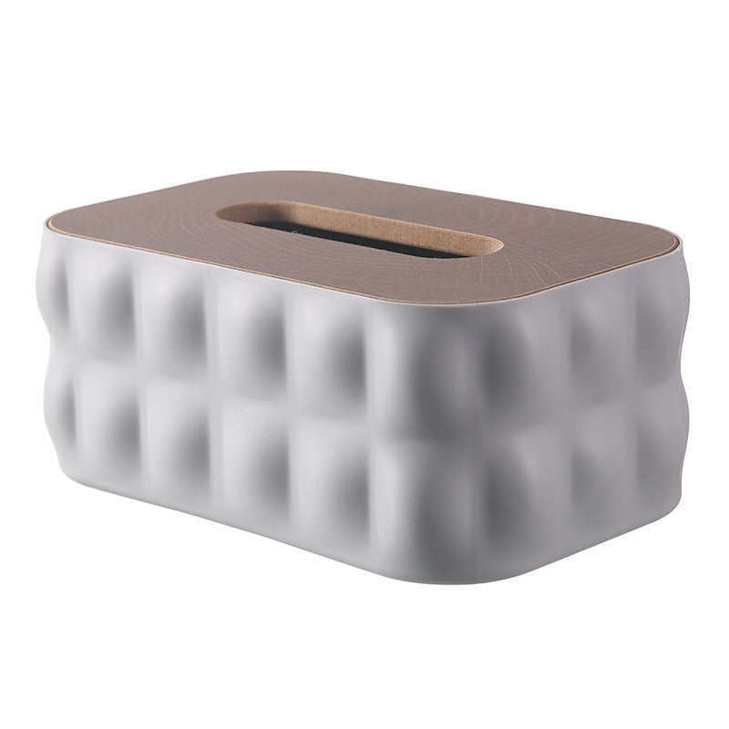 Decorative Tissue Box Cover with Wood-Look Lid, Quilted, Wave, Floral or Rounded Styles in Beige, White, Olive Green and Gray