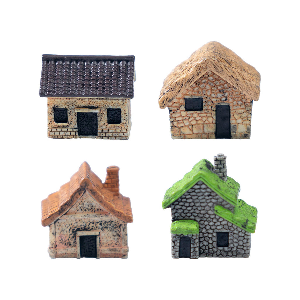 Rustic Miniature Village Houses, Complete 6 Piece Cottage Set for Fairy Gardens, Terrariums and Creative Desk Displays