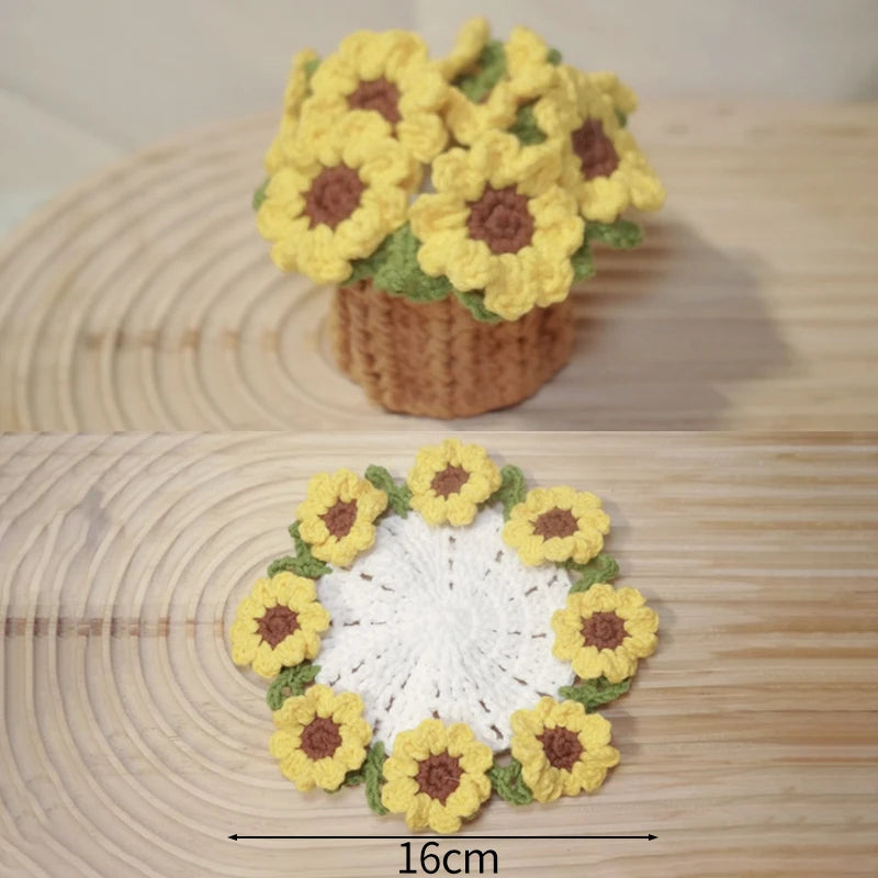 Rose Flower Crochet Style Coaster for Coffee Tables Kitchen Decor and Thoughtful Gifts
