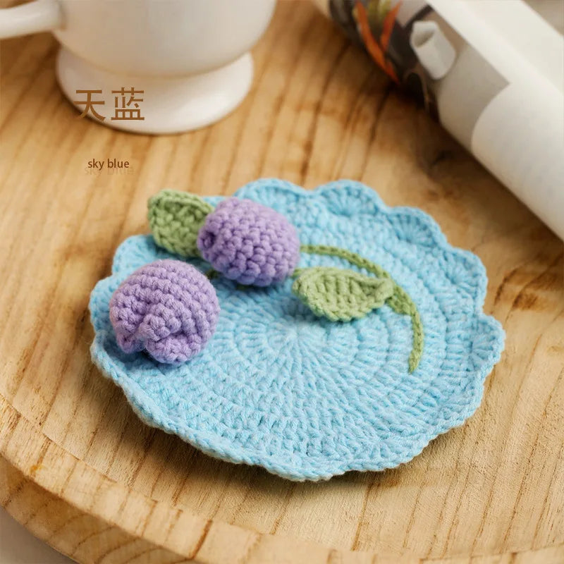 Knitted Flower Pattern Drink Coaster for Coffee Tables Kitchen Decor and Everyday Gifting