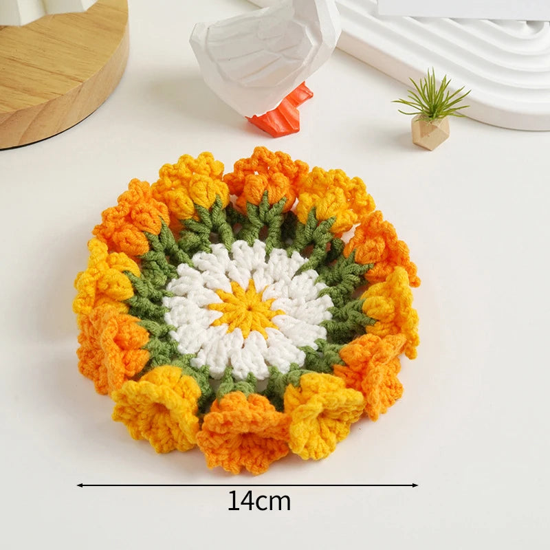 Rose Flower Crochet Style Coaster for Coffee Tables Kitchen Decor and Thoughtful Gifts