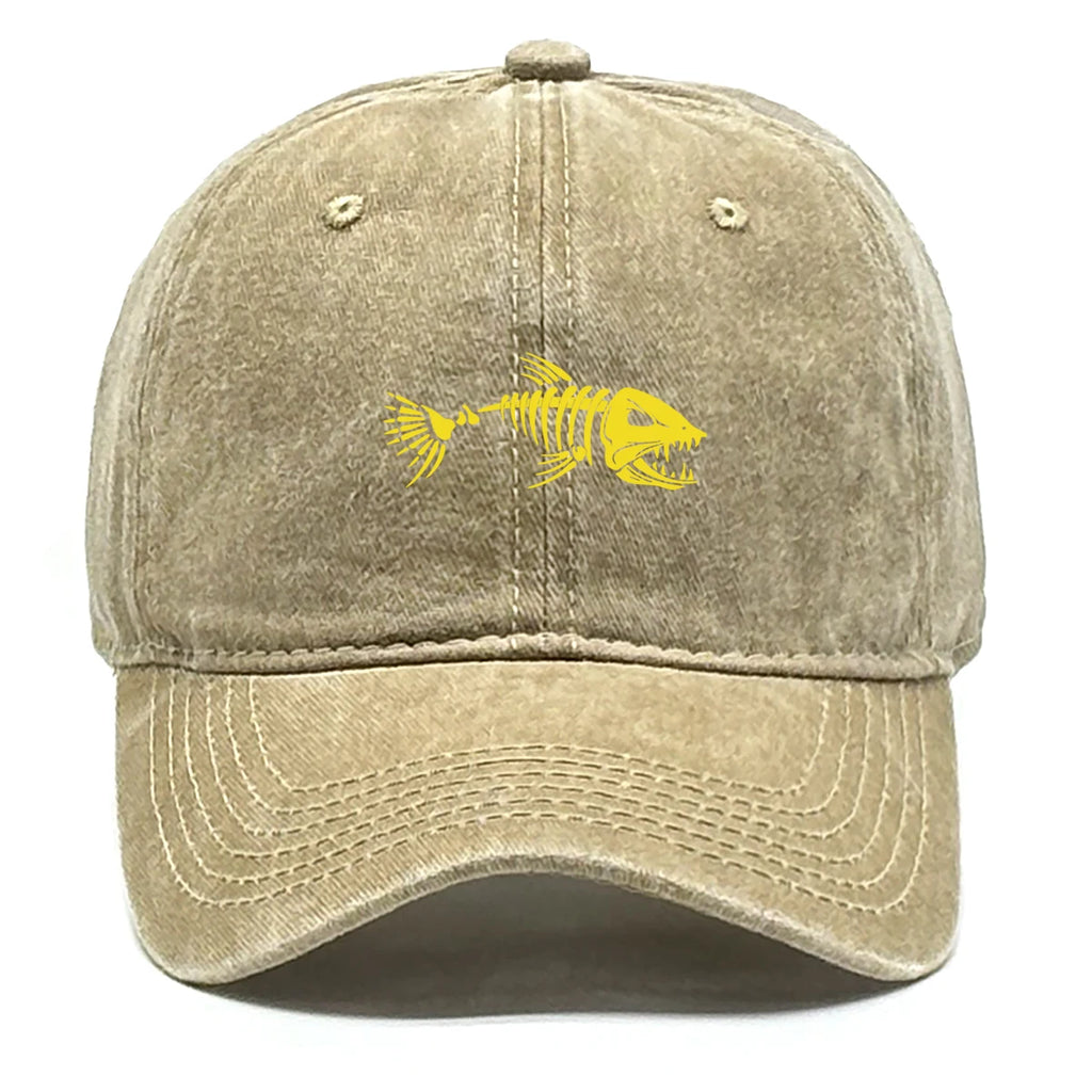 Vintage Washed Fish Skeleton Baseball Cap | Distressed Unisex Snapback Trucker Hat