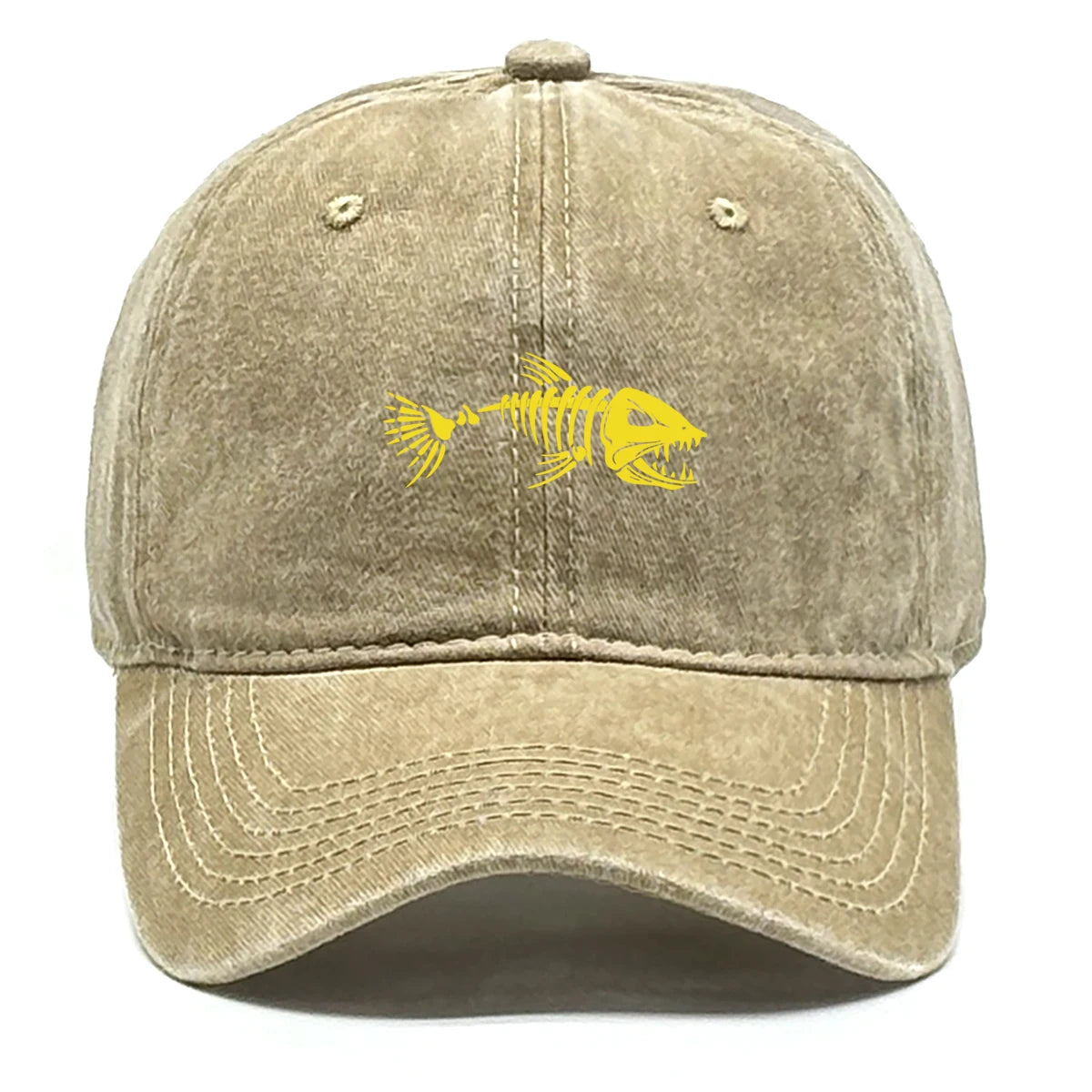 Vintage Washed Fish Skeleton Baseball Cap | Distressed Unisex Snapback Trucker Hat