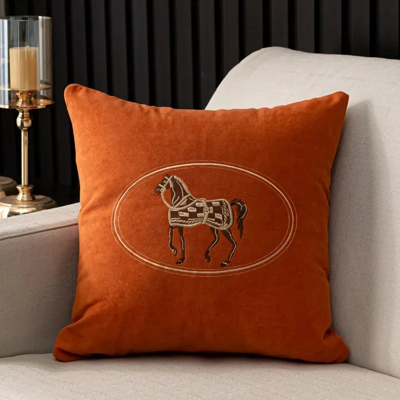 Heritage Equestrian Embroidered Cushion Cover – 18 × 18 in