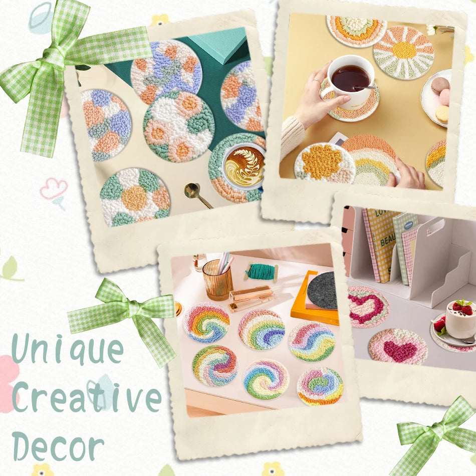 Beginner Punch Needle Coaster Craft Kit for Handmade Tufted Mug Rugs and Cozy Home Decor
