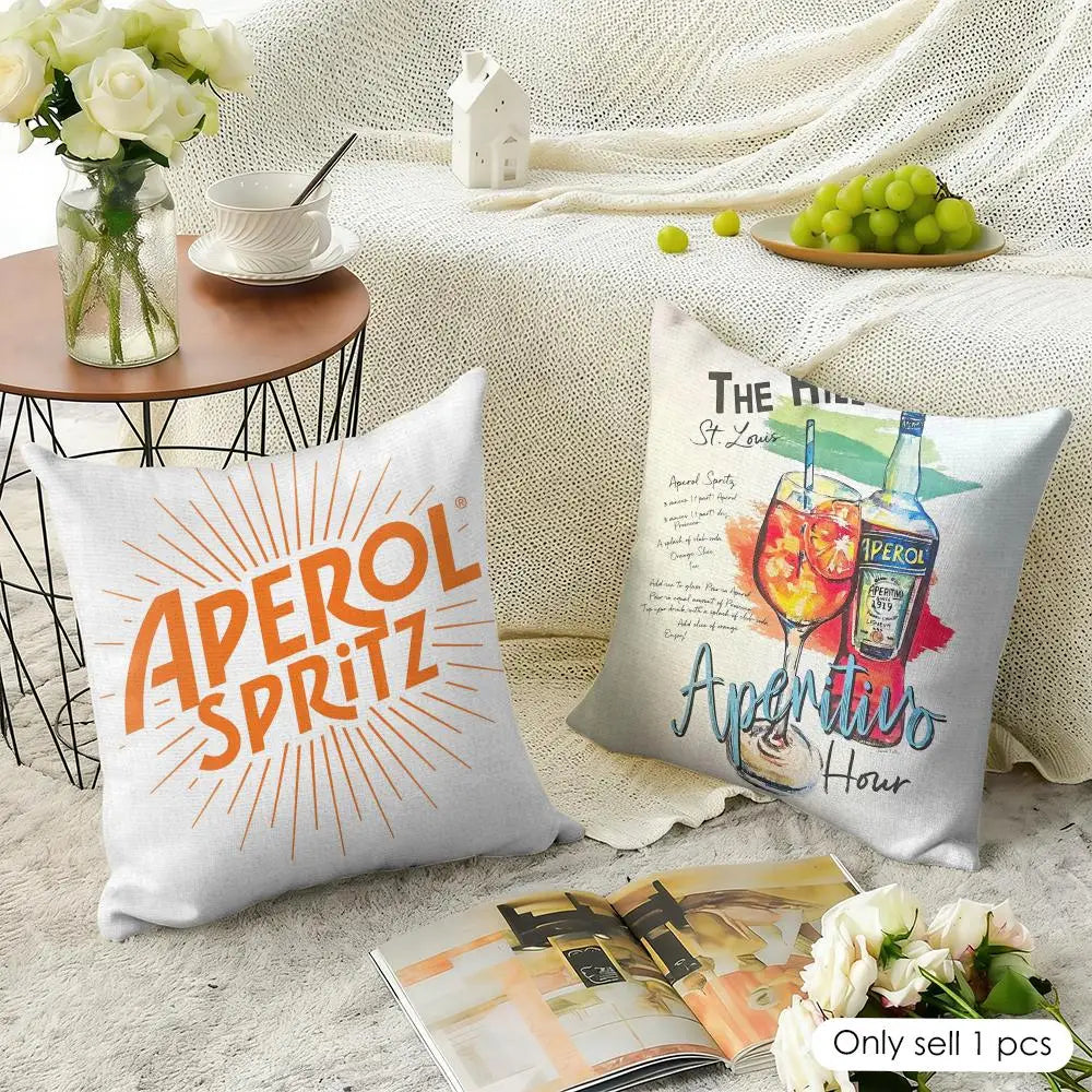LOGO A-APEROL SPRITZ Cushion Cover Natural Linen Organic Fabric Double-Sided Printing Sofa Home Decor Gift Pillow Case