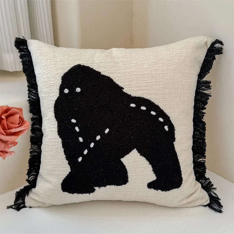 Monochrome Safari Embroidered Chenille Pillow Cover – 45 × 45 cm