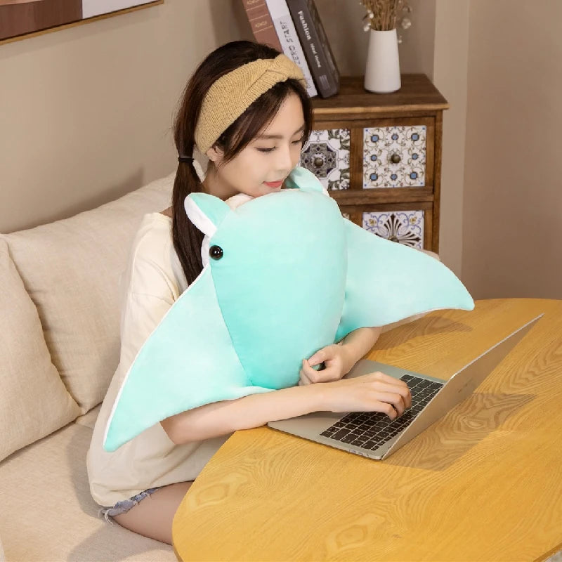 Cartoon Fish Manta Ray Plush Toy Kawaii Devil Ray Rajiformes Cute Mobulidae Plushies Pillow Stuffed Soft Marine Life Dolls Gifts