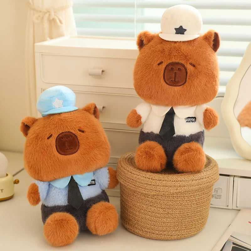25CM Cute Sitting Capybara Plush Toys Small Capybara Cosplay Policeman Stuffed Doll Wear Uniforms Cartoon Animal Toys